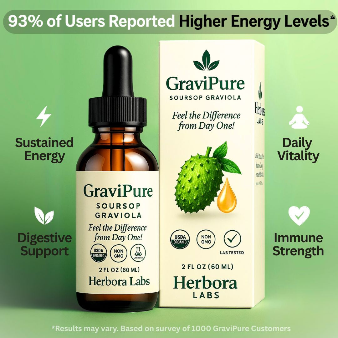 GraviPure soursop extract wellness drops, natural immune booster and antioxidant formula.
